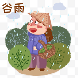 蓝色卡通水滴人图片_谷雨下雨天气人物插画