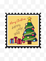 圣诞邮票小贴纸圣诞树矢量元素