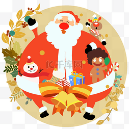 圣诞铃铛小礼物图片_圣诞雪人月亮铃铛彩色民族星星平