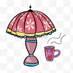 冒着热气的咖啡图片_手绘粉色台灯
