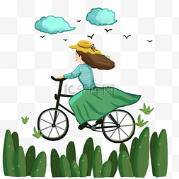 人物插画自行车图片_立春人物和自行车