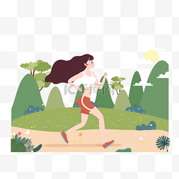 卡通可爱草坪图片_卡通插画风奔跑的女孩