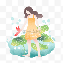 立夏人物图片_立夏人物和荷花插画