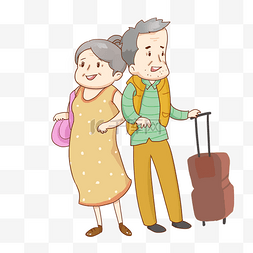 旅行箱图片_一起旅行的老年夫妻爷爷奶奶免抠