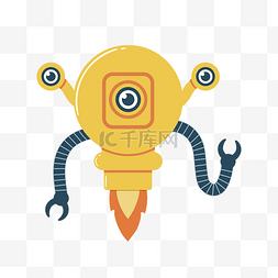 黄色卡通火箭图片_黄色火箭机器人矢量素材
