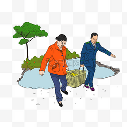 橘红图片_国庆节解放军帮助农民搬东西插画