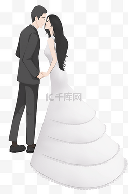 手绘浪漫新郎新娘结婚典礼插画