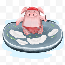冬季泡澡吃饺子卡通插画