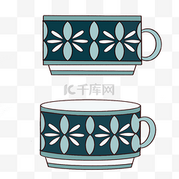 单色咖啡图片_几何图案深蓝色茶水杯