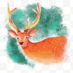 色彩优雅图片_手绘色彩梦幻森林精灵之森林麋鹿