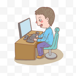 正在玩电脑的人图片_卡通手绘人物玩游戏
