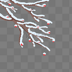 冬季树枝插画图片_红色的果食落雪树枝