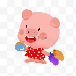 手绘双十一可爱小猪购物插画