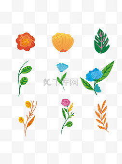蓝色水彩手绘植物图片_9款手绘植物水彩手绘商用元素花