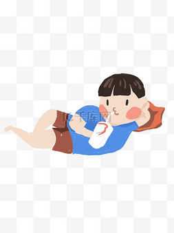 躺着的人手绘图片_小清新喝果汁的小男孩手绘插画