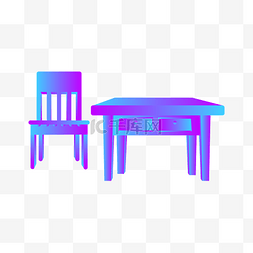 矢量手绘紫色渐变桌椅