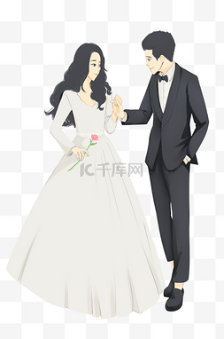 结婚婚庆婚礼人物图片_手绘新婚大典新郎新娘人物插画