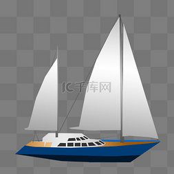 航行的轮船图片_蓝色大型帆船插画