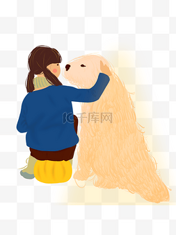 彩绘人物图片_小女孩和她的金毛狗狗人物可商用