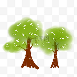 茂盛的树叶图片_一组水彩手绘茂盛的绿树