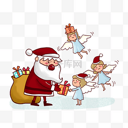 圣诞帽q版图片_圣诞节送礼物的Q版圣诞老人和小