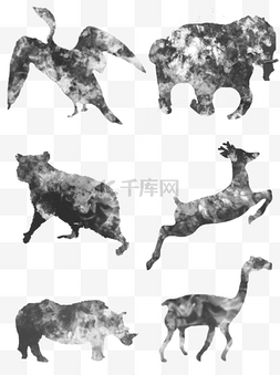 黑白水墨画图片_水墨画动物鹅鹿熊犀牛骆驼黑白剪
