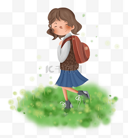 暑假学习夏天图片_背着书包上学的女孩