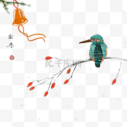 霜雪翠鸟圣诞铃铛图-中国风系列