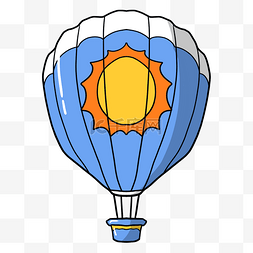 氢气球蓝色图片_手绘太阳热气球插画