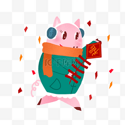 猪年新年春节立体图片_春节红色手绘小猪猪年