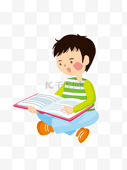 坐在长椅上的看书图片_席地看书的小男孩可商用元素