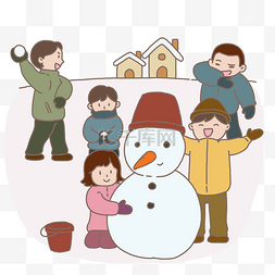 堆雪人的小朋友图片_2019新年打雪仗的小朋友手绘插画