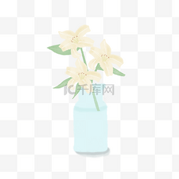 矢量绿植插画图片_花瓶里的黄色百合花插画