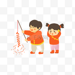 春节习俗儿童放鞭炮