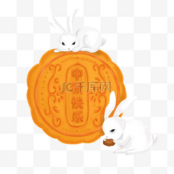 中秋节快乐月饼图片_中秋节快乐手绘月饼与小白兔