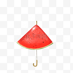 红色新鲜水果果蔬西瓜雨伞创意写