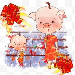 猪儿子图片_手绘中国风2019年中国风金猪贺岁