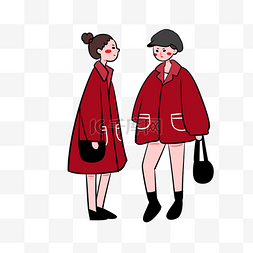 红色毛呢外套图片_手绘卡通矢量简约3.8女生节穿红色