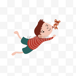 飞翔的小男孩图片_卡通可爱的红衣小男孩和小熊