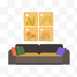 家具免抠图图片_卡通风家具组装沙发