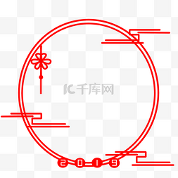 中国传统圆形花纹图片_红色中国结边框插画