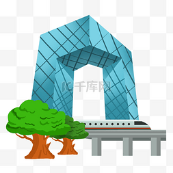 大楼插画图片_手绘北京中央电视台大楼插画