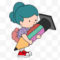 卡通暑假培训图片_卡通抱着大铅笔的小女孩插画
