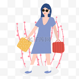 拎包的时尚女人图片_插画风拎着包的女人