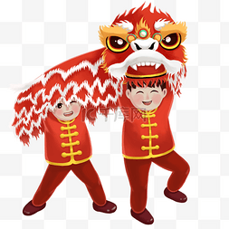 红色狮子图片_新年双人舞狮子