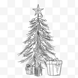 线描帽图片_线描手绘圣诞树