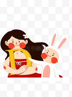 卡通手绘小女孩和小兔子插画设计