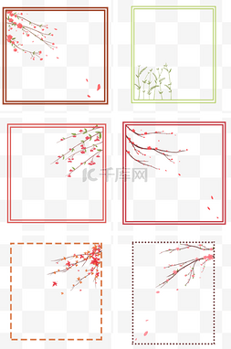 梅花树枝边框图片_手绘卡通树枝边框插画