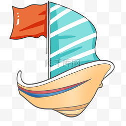 手绘小船元素图片_手绘蓝色的帆船插画