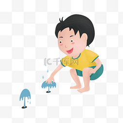 卡通雨水图片_卡通玩喷泉的男孩